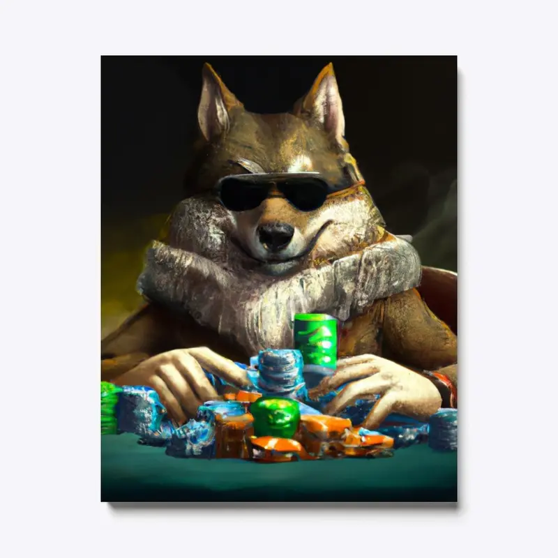 Wolf Playing Poker Canvas