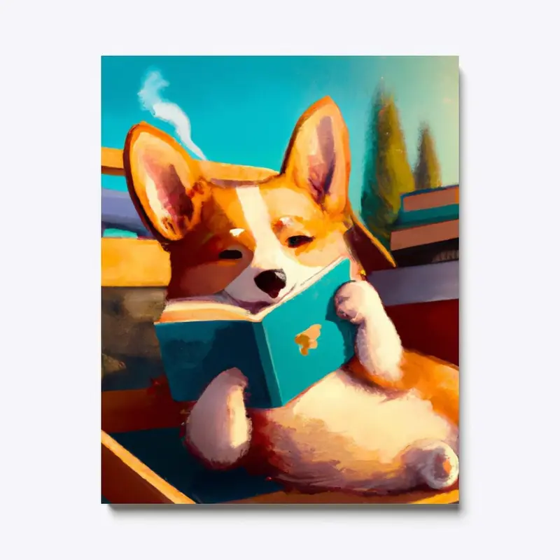 Reading Corgi Canvas